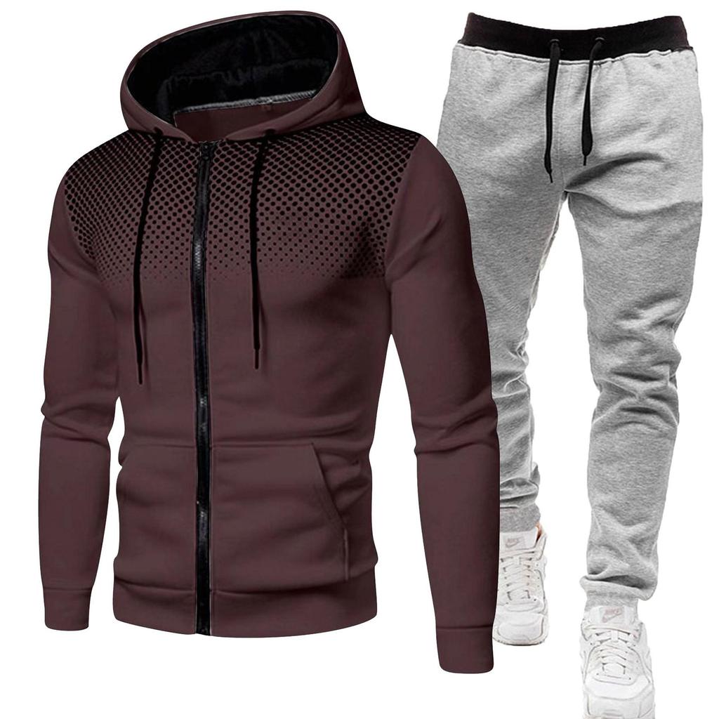 Unisex Fleece-Lined Polka Dot Zipper Hoodie Set for Autumn/Winter
