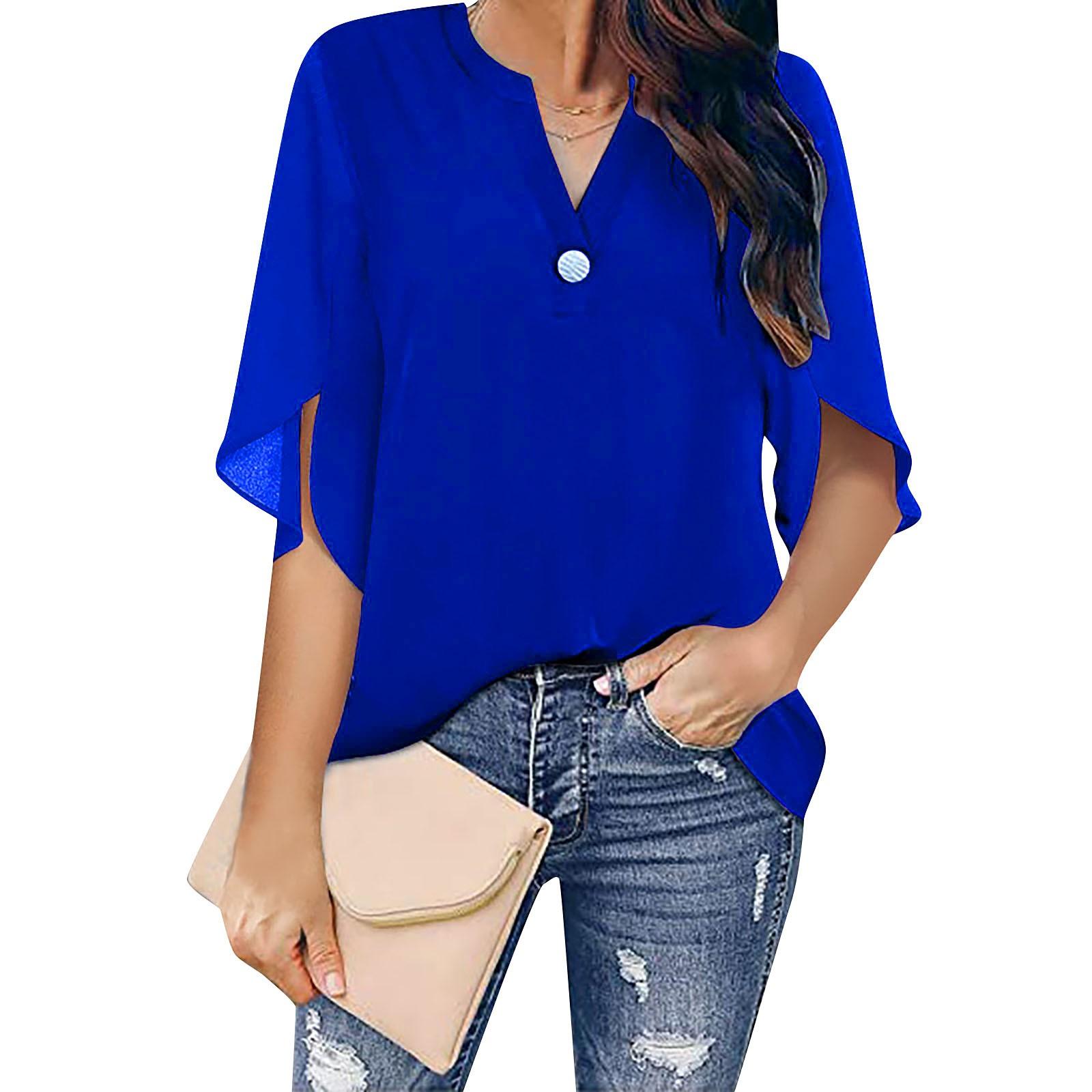 Women s Fashion Temperament Commute French Long Sleeve Shirt V-neck Top XXXL синий