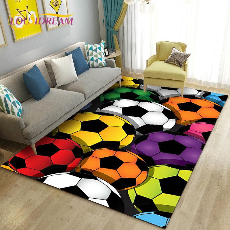 כדורגל כדורגל תלת מימד שטיח אזור ספורט, שטיח לסלון ספת חדר שינה שטיח לדלת קישוט מטבח, משחק לילדים מחצלת רצפה מונעת החלקה