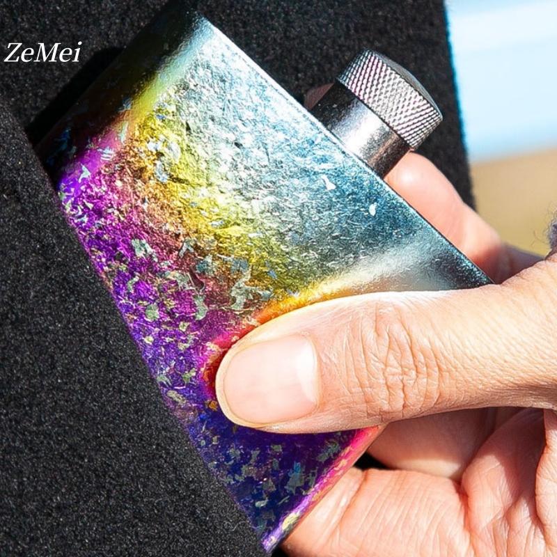 Portable Pure Titanium Hip Flask,3.4oz Spirits Vodka Cup Outdoors Whiskey Hip Flask,Flat Shape Flagon Men Gift Multiple Options