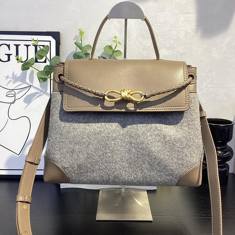 2026 New cashmere handbag genuine leather women's bag butterfly rope tote bag fashionable versatile shoulder bag