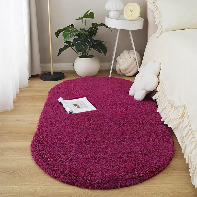 Oval Plush Carpet Thicken Living Room Rug Shaggy Warm Velvet Rug For Bedroom Solid Fuzzy Floor Mat Non-slip Washable