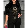 Women Cotton Short Sleeves T-shirts Celestial Butterfly Women's Tee Mystical Gold Graphic Top