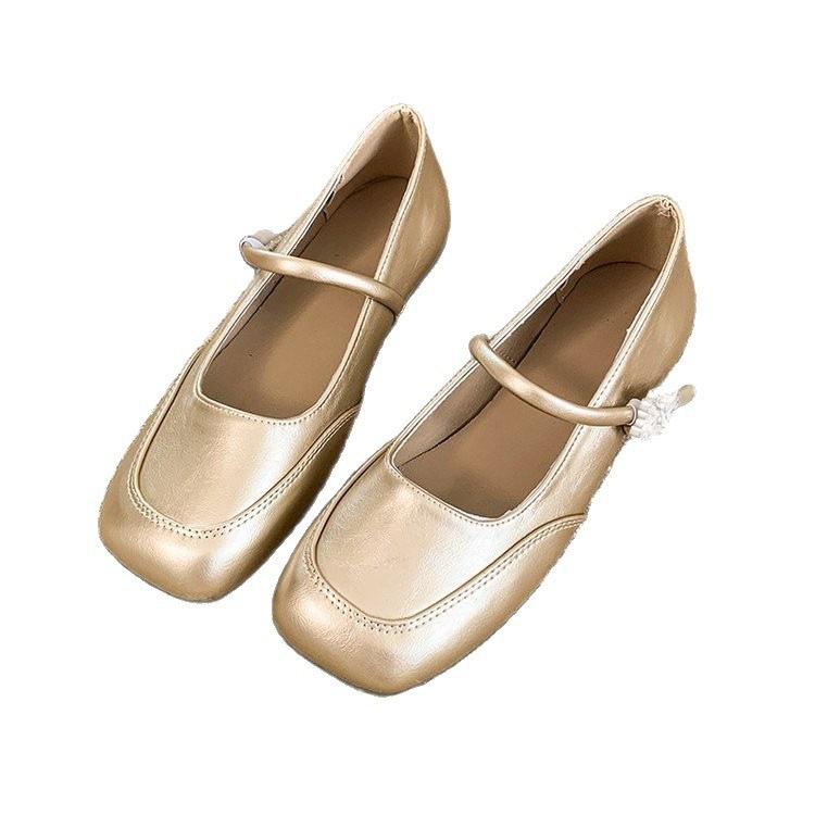 French retro Mary Jane shoes new autumn light mouth silver small leather shoes Doudou shoes single shoes