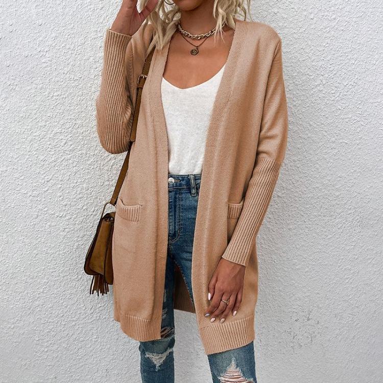 Vintage Solid Color Loose Knitwear V-Neck Long Sleeve Cardigan Sweater Top for Autumn Winter