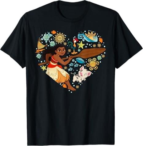 Princess Moana Hei Hei Pua Heart Black TShirt S