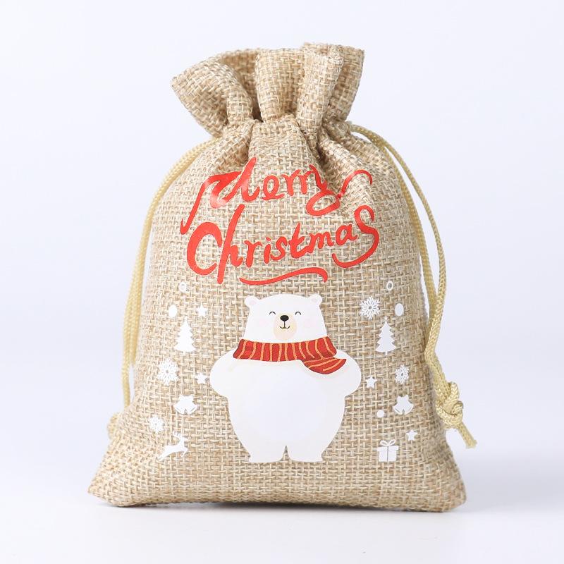 Christmas Candy Linen Bag Bundle Mouth Bag Colorful Cartoon Christmas Set Candy Gift Packaging Bag Santa Claus Gift Bags