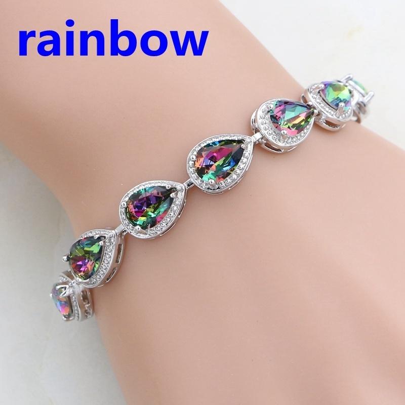 Water Drop Red Garnet CZ 925 Silver Jewelry Length 21cm Link Chain Bracelet for Women Free Gift Box