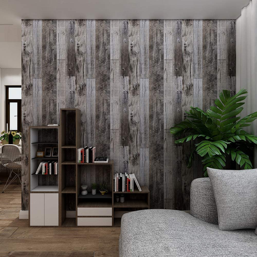 Gray Wood Peel and Stick Wallpaper Wood Planks Self Adhesive Wallpaper Backsplash Line Removable Wall Paper for Bathroom Decor