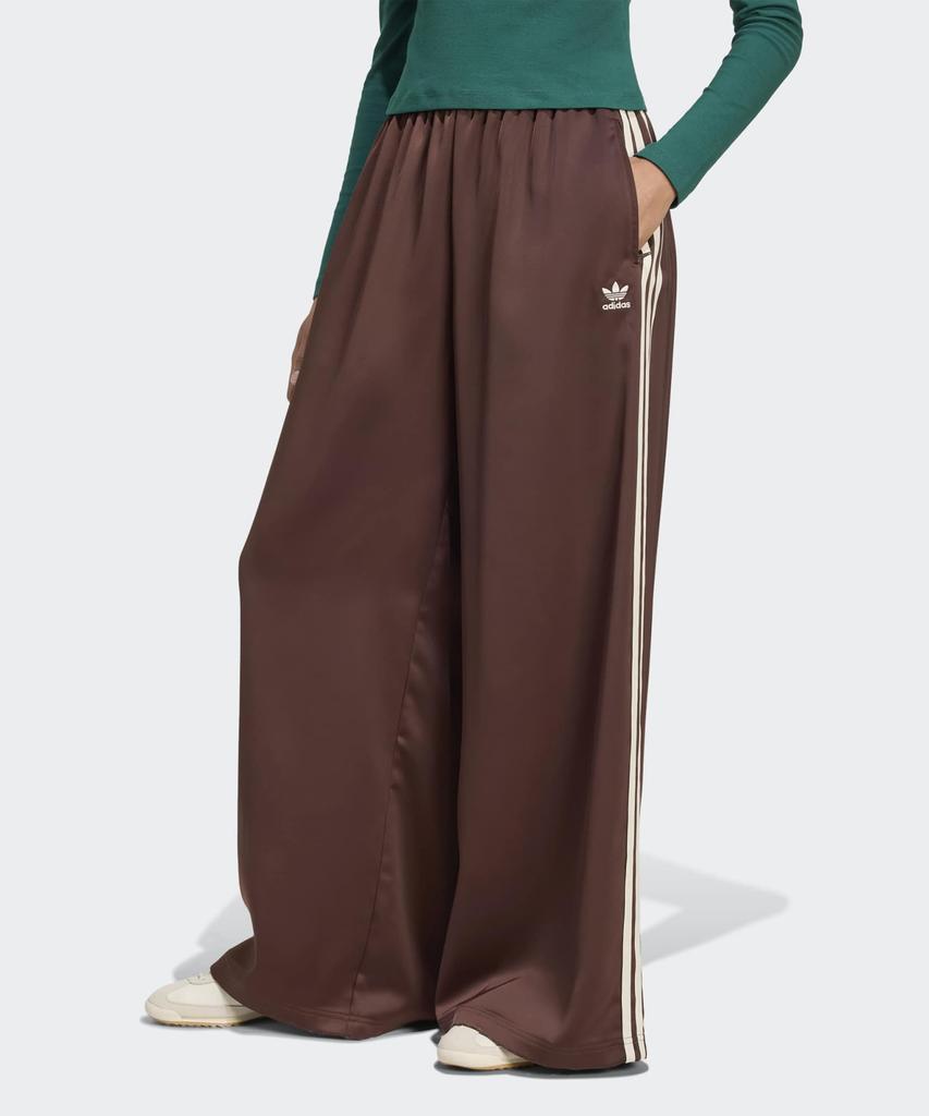 adidas Satin Wide Leg Track Pants - Brown:Cream White / Kd2541