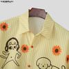 INCERUN Oversized Men Lapel Neck Short Sleeve Cartoon Print Casual Loose Shirts