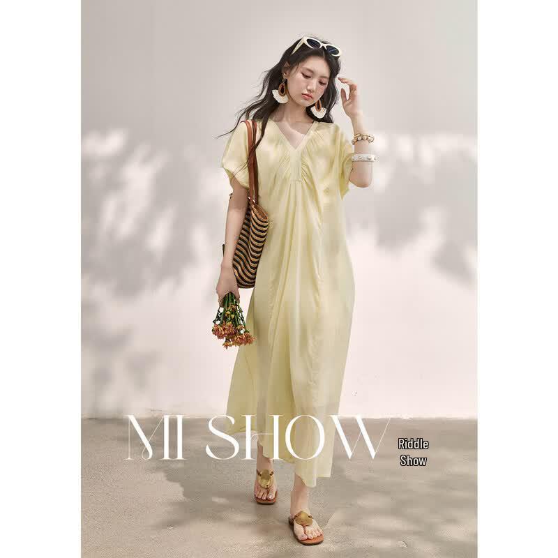 Mìxiù Women s V-Neck A-Line Midi Dress S
