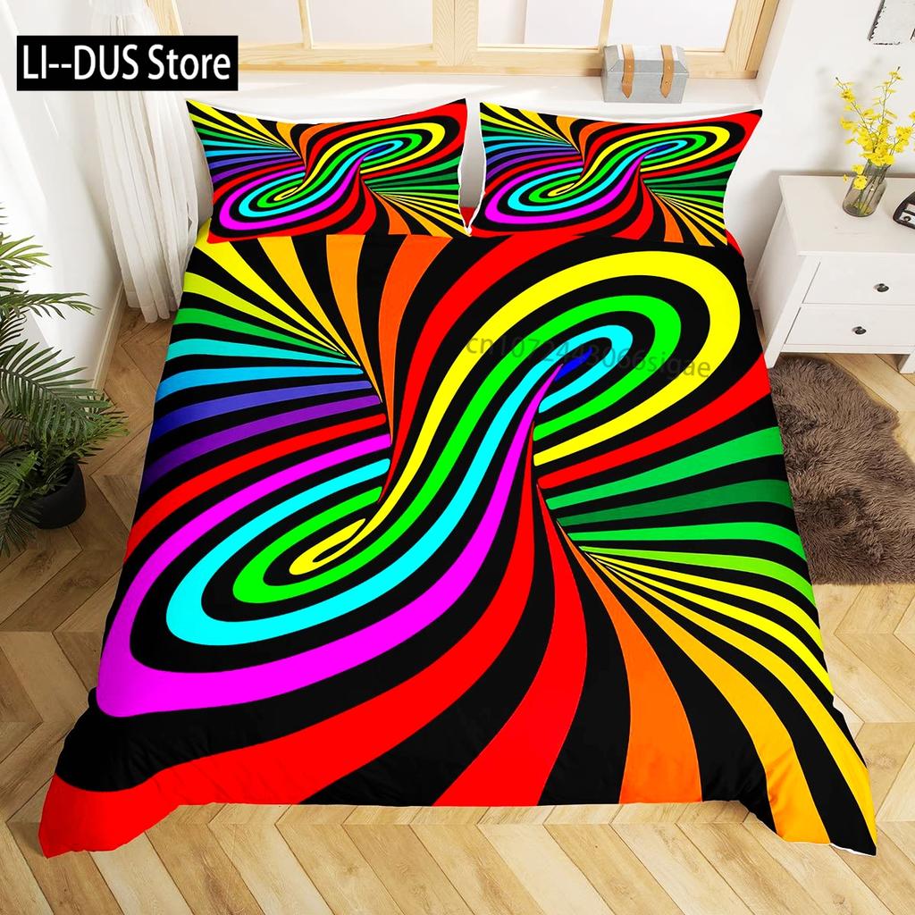 Black White Art Bedding Set,Abstract Geometry Duvet Cover For Kids Teen Boys Girls,Optical Illusion Comforter Cover, Full Size