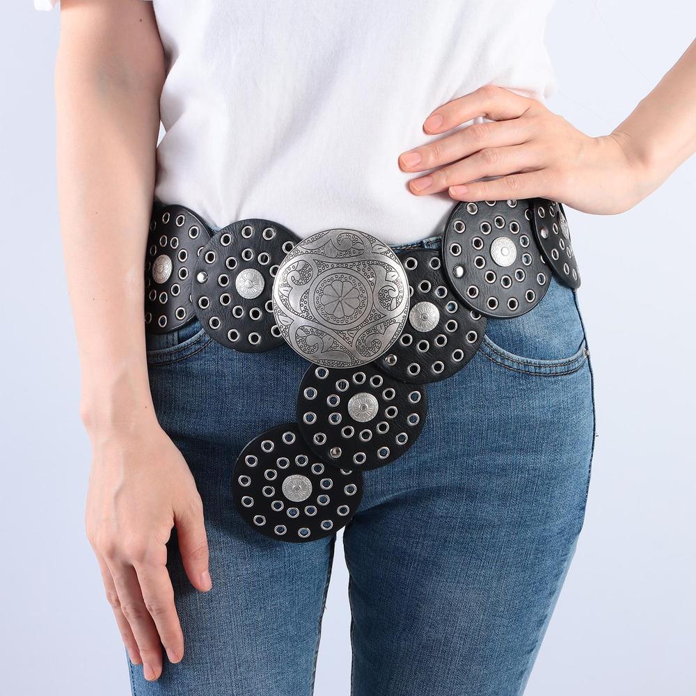 Western Style Hollow Belt Exaggerated Cowboy Wide Disc Belt Disc Belt  for Women