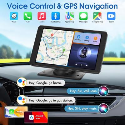 2025 Enhanced CarPlay Screen 7' HD Portable with Android Auto, Bluetooth, Backup Camera, GPS, Siri, FM Radio, AUX, MirrorLink –