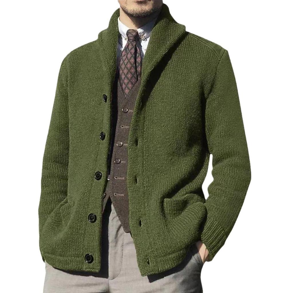 2024 Men's Autumn Color-Blocked Knitted Sweater with Lapel and Long Sleeves