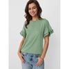 Spring and Summer New Solid Color Round Neck Ruffle Sleeve Short-sleeved T-shirt Top