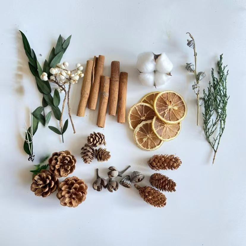 Christmas Pine Cones & Dried Flowers Pack - Eucalyptus, Pine Wood, Cotton, Handmade Photography Props