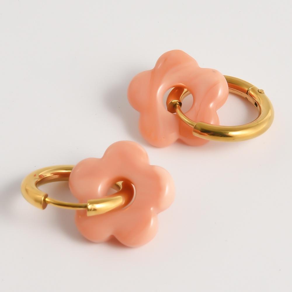 Bunte Blumen Glas Tropfen Anhänger Ohrringe Gold Farbe Kreis Ohrbügel Creolen Edelstahl Ohrringe Modeschmuck für Damen