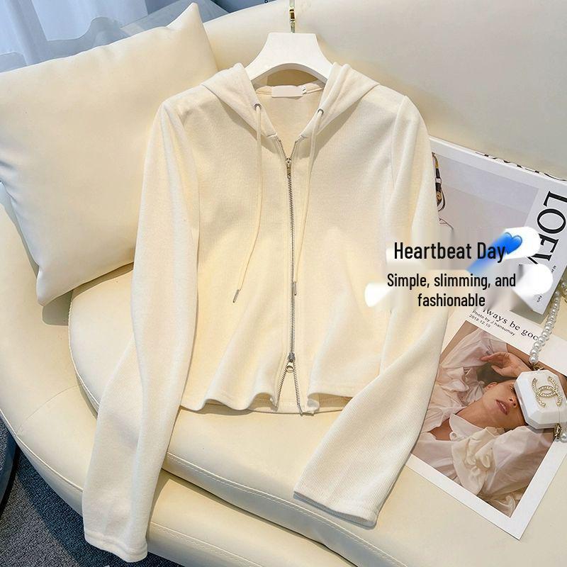 

2023 Korean Style Women s Slimming Short Hooded Sweatshirt with Double-Headed Zipper M (40-50 kg)