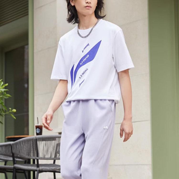 Li Ning Sports Fashion Series Logo Letter Round Neck Comfortable Versatile Breathable Loose Short Sleeve T-Shirt Unisex T-Shirt White AHSUC07-2