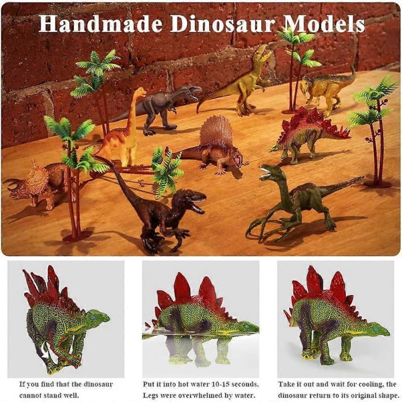 Figurine de Dinosaure Jouet avec Tapis d'Activité et Arbres, Ensemble de Jeu de Dinosaures Réalistes Éducatifs pour Créer un Monde Dino Incluant T-Rex, Triceratops, Velocira