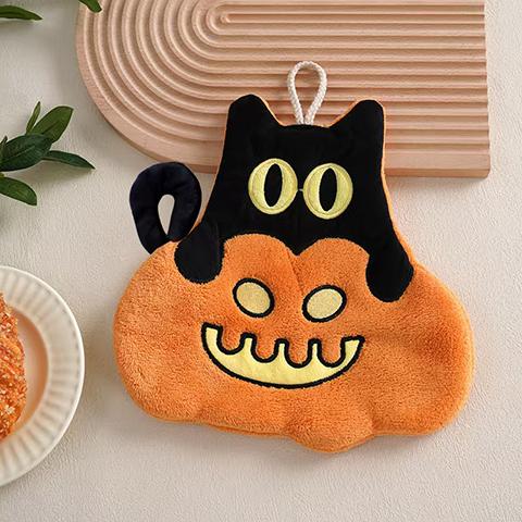 New Cross-border Halloween Cute Pumpkin Home Decoration Pendant Coral Fleece Cartoon Embroidered Pumpkin Hand Towel