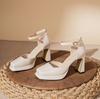 Y Waterproof Table Thick Heel Mary Jane Hollow One-word Buckle French High Heels Wedding Shoes Wedding Banquet Dress 100