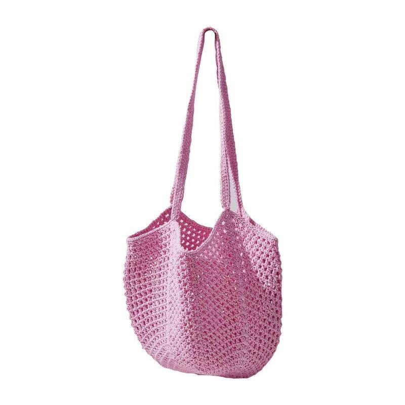 Handliche faltbare Einkaufs-Baumwollnetztasche, wiederverwendbare Obstnetztasche, gewebte Netztasche mit Hohlmuster für die Küchenaufbewahrung