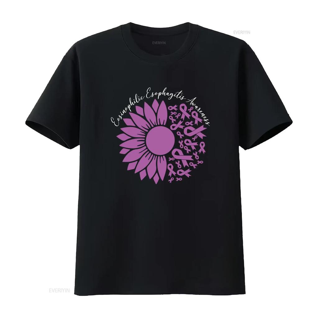 Eosinophilic Esophagitis Awareness Purple Sunflower Ribbon Print Casual T Shirt vintage Washed