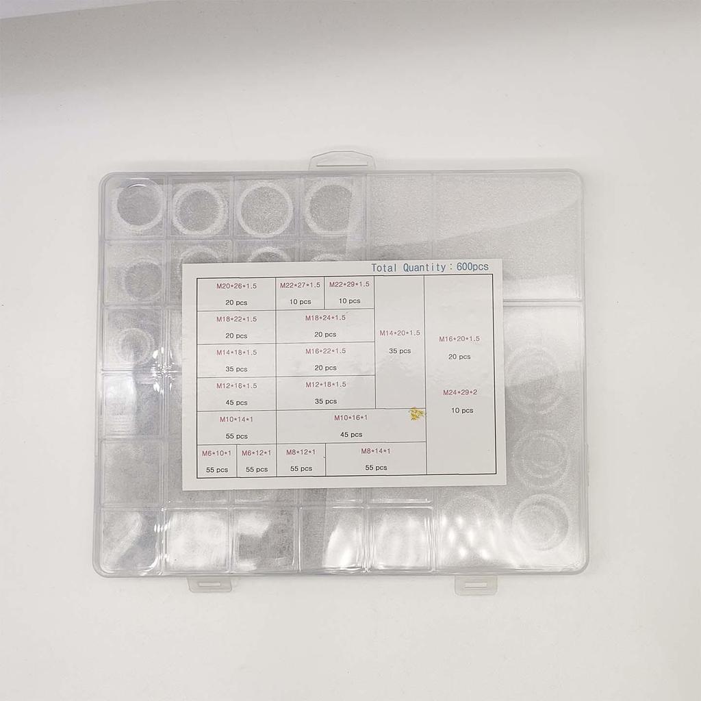 600-Piece Car Drain Plug Gasket Kit: 18 Sizes Aluminum Washers (6-24mm)