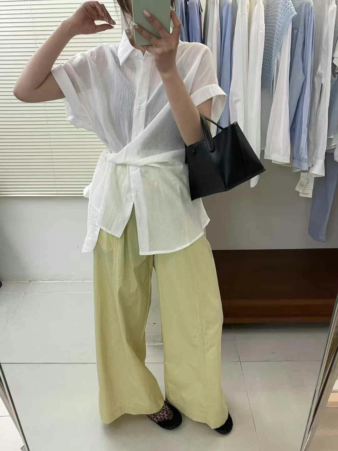 

Korean Design Tie-Waist Short Sleeve Blouse for Women - Summer 2025 Slimming and Age-Reducing Large белый