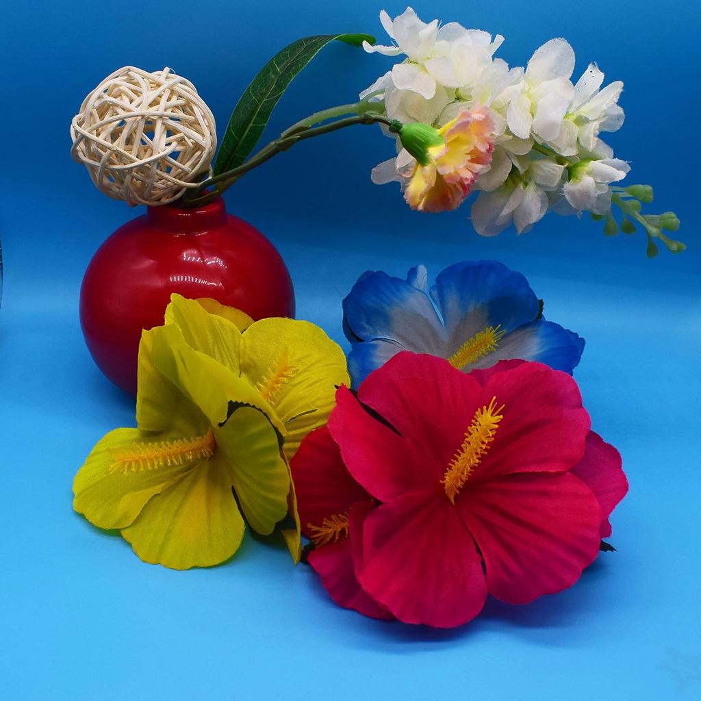 90 Pieces Hibiscus Flowers Hawaiian Hibiscus Flowers for Luau Tropical Jungle Party Tabletop Decoration, Assorted Color