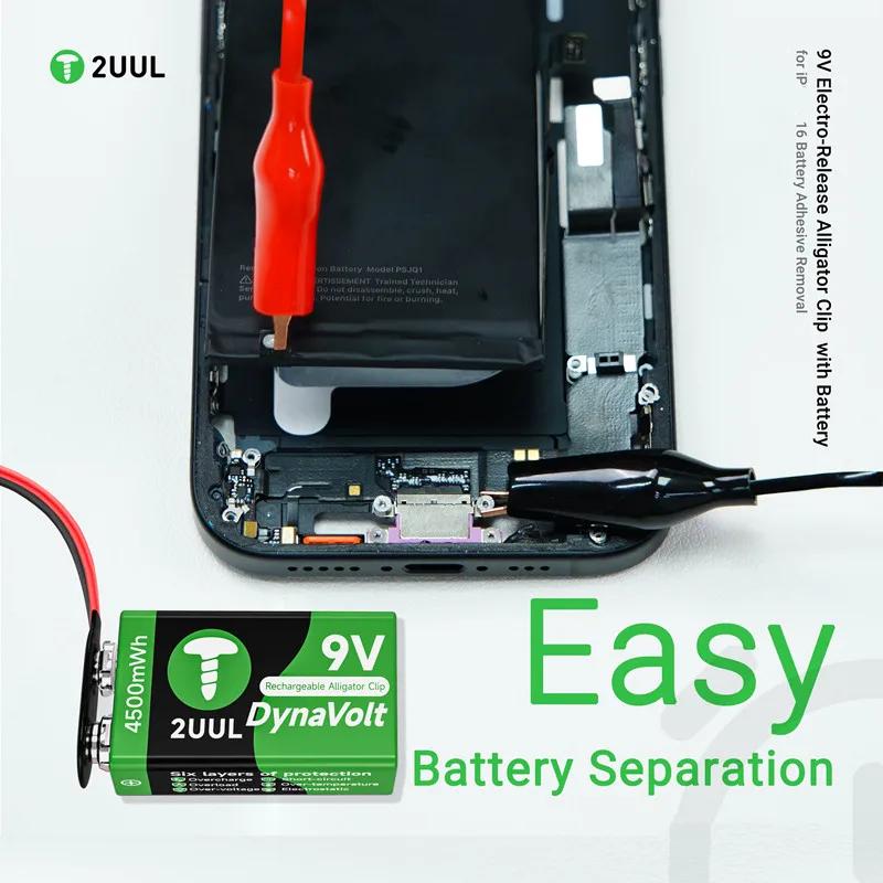 2UUL BT04 9V Electro-Release Alligator Clip with Battery for IP16 Adhesive Removal Safe Quick Release Repair Hand Tools