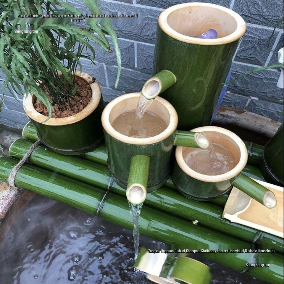 Bamboo Water Fountain: Ceramic Stone Fish Tank with Automatic Circulation, Oxygenation, and Humidification