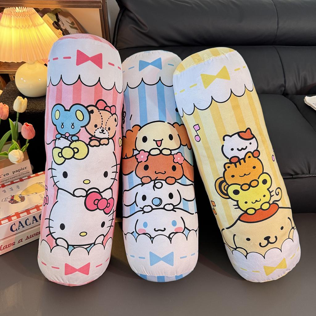 55cm Cartoon Anime Long Plushies Kuromi My Melody Cinnamoroll Japanese Style Printed Pattern Cylindrical Plush Toy Washable