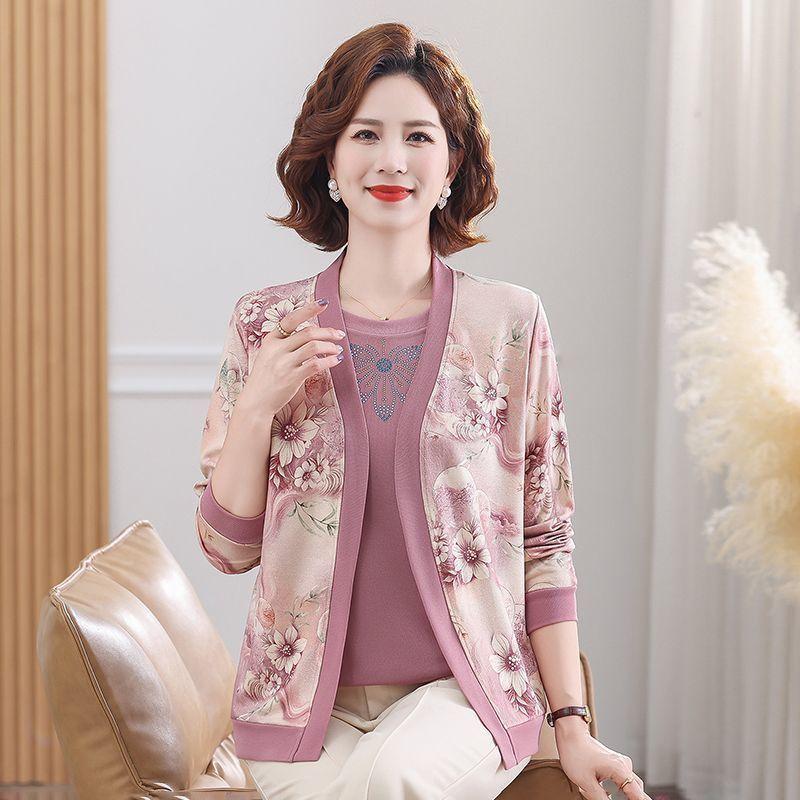 

Весенне-осенний женский трикотажный топ, комплект из двух предметов, женский свободный кардиган с принтом, трикотажная футболка с коротким рукавом, круглым вырезом и стразами, комплект из двух предметов, верхняя одежда 5XL розовый