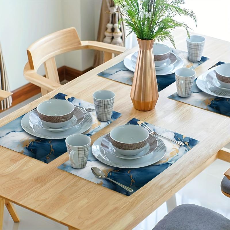 4/6/8PC Light Luxury Marble Patterned Placemat, Heat-Resistant Mat, Dining Table And Restaurant Decoration