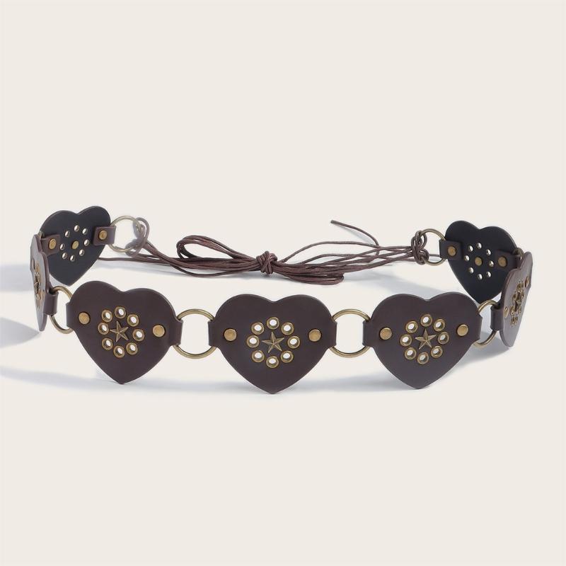 Retro Wide Heart Link Belt Fashion Accessory Waist Cincher Band For Jeans Dresses In Multiple Color