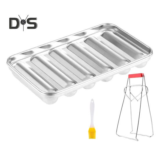 Forma do kiełbasek ze stali nierdzewnej, 6 wnęk, forma do hot dogów do gotowania w domu, narzędzie do pieczenia z powłoką zapobiegającą przywieraniu dla dzieci, maszyna do robienia kiełbasek z pokrywką