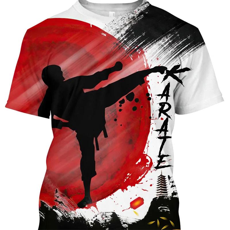 Camisetas de Verano de Cuello Redondo con Estampado 3D de Kickboxing Artes Marciales, Camisetas de Hombre Casuales de Moda de Manga Corta
