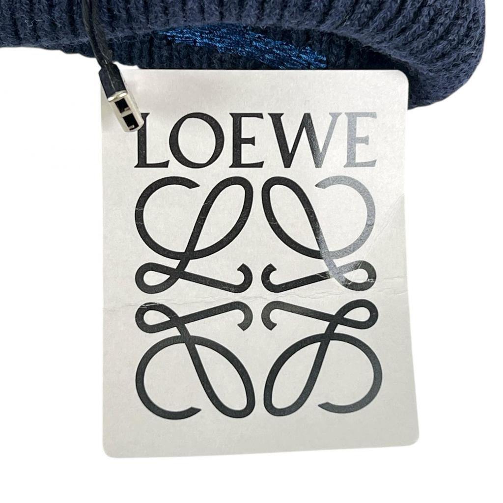 Pristine LOEWE Knit cap Logo design beanie Navy blue wool Women F540257X23 Used