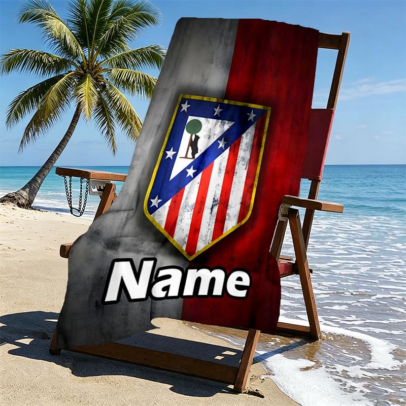 Custom Name Personalized Atletico Madrid Print Beach Towel, for Trip Camping Beach Party Home Decor, Birthday Gift for Family & Friends
