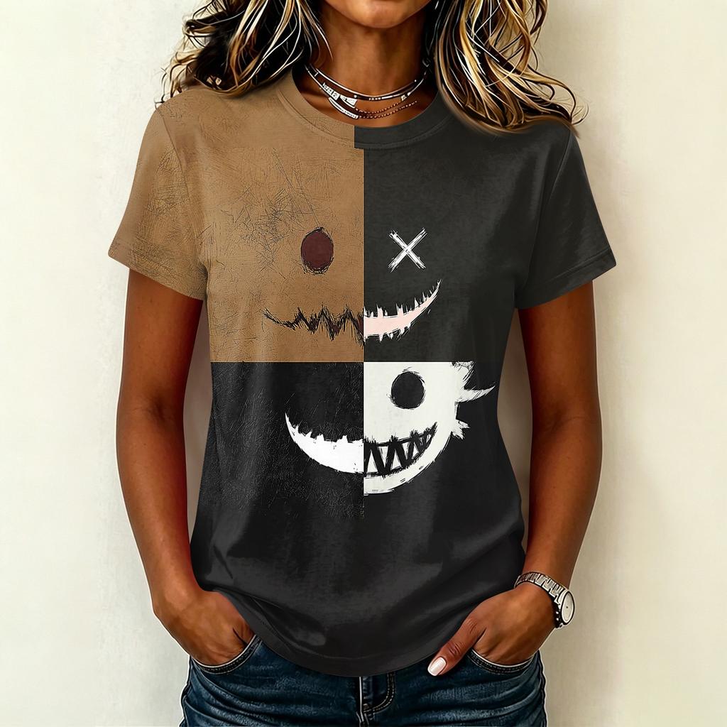 Women's Short Sleeve Round Neck T-Shirt with Halloween Print Pullover Casual Top for Party