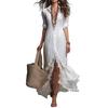 Women's 46085 Sleeve Button Dress Layered Down Maxi Ruffle