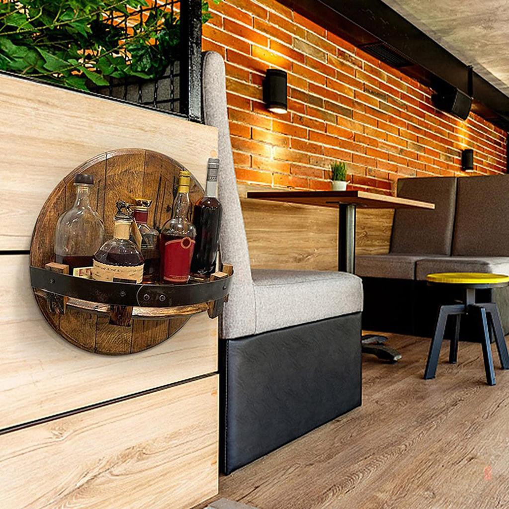 Handcrafted Liquor Bottle Display Rack, Whiskey Barrel Wall Shelf, Vintage Round Wine Whiskey Display Rack