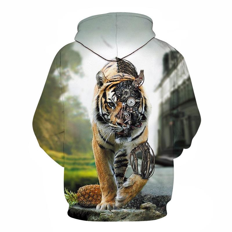 Pánský nový 3D mechanický tygří svetr s kapucí Pánské topy s kapucí