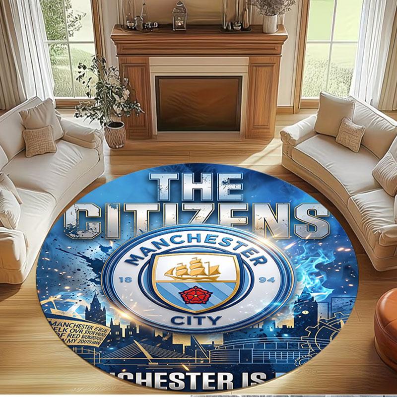 Manchester City FC Print Round Rug, Washable Floor Carpet, For Entryway Dorm Laundry Room Office Study, Home Decor Birthday Christmas Gift