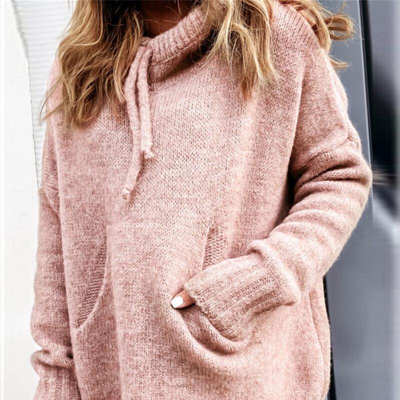 Women's Trendy Knitted Hoodie with Kangaroo Pocket - 2024 Collection