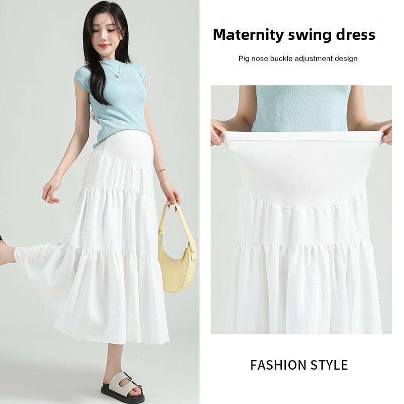 Maternity Skirt for Summer, Women's Mid-length Loose-fitting Slimming Flared Skirt with High Waist
